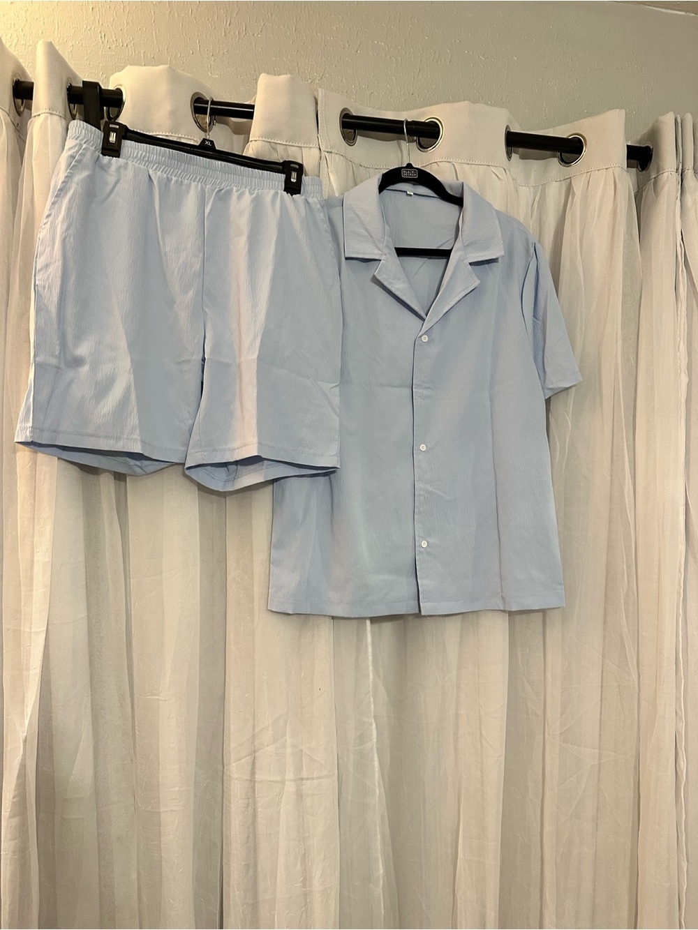 Men’s Light Blue Short Sleeve Button-Up Shirt & Matching Shorts Set